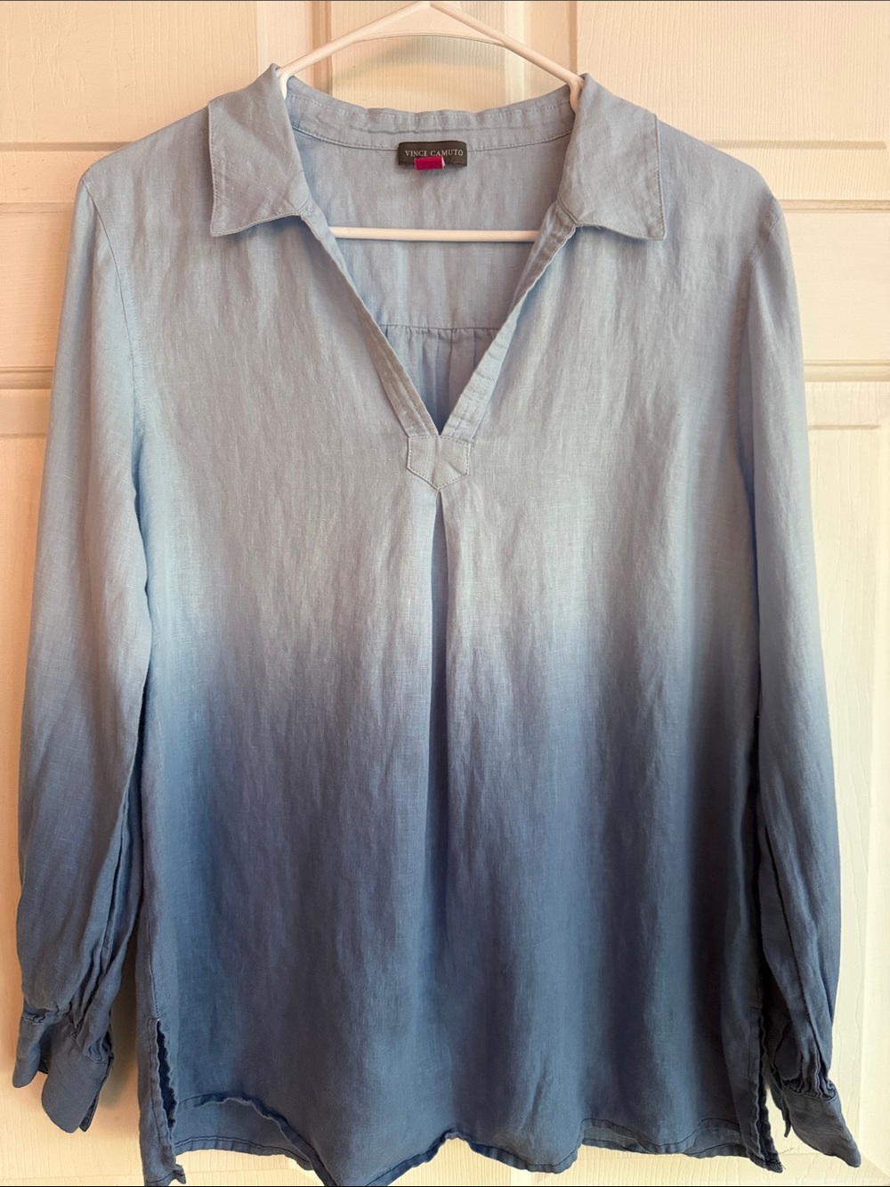Vince Camuto Light to Deep Blue Ombre V-Neck Tunic 100% Linen